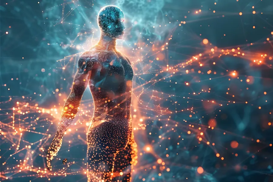 Wellness-Optimization-Plan-Clinic 3D illustration of a body made of a network of sparkling electricity on a blue background. Get treatment with the Wellness Optimization Plan from Sandra McDonald, NP in Southwestern Ontario